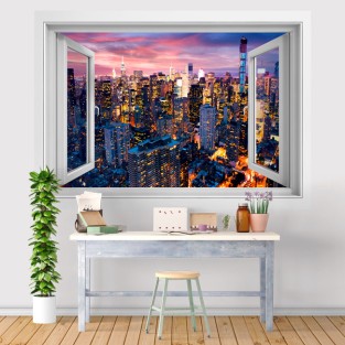 Vinilos atardecer ventana 3d nueva york manhattan